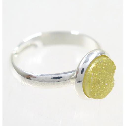 yellow druzy agate ring, copper, silver palted