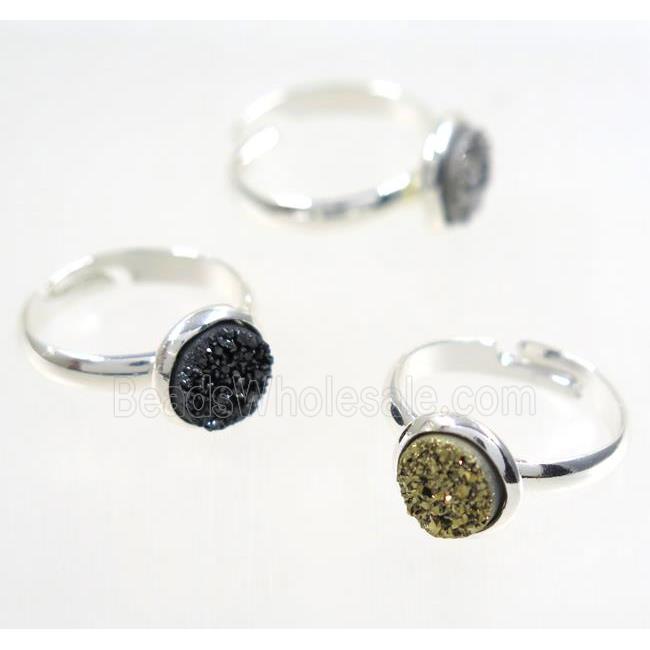 druzy agate ring, mix color, copper, silver palted