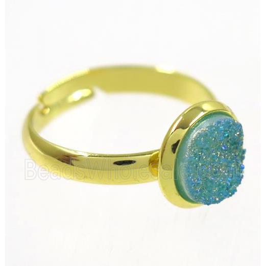 green druzy agate ring, copper, gold palted