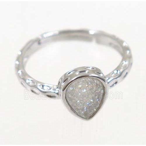 druzy agate ring, copper, platinum plated