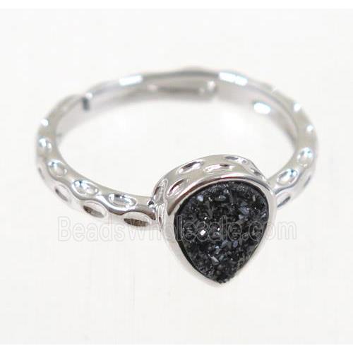druzy agate ring, copper, platinum plated