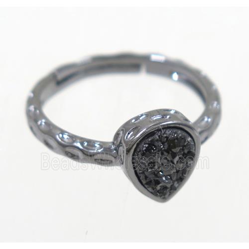 druzy agate ring, copper, black