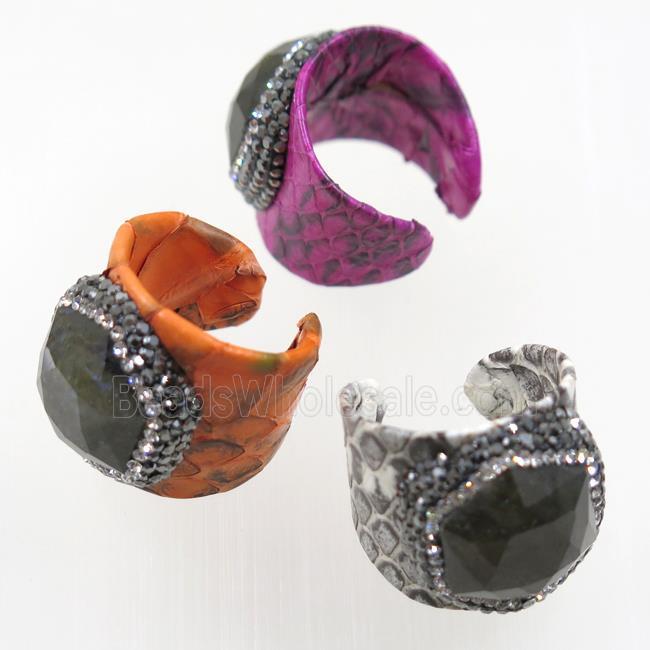 Labradorite Ring paved rhinestone, mix color