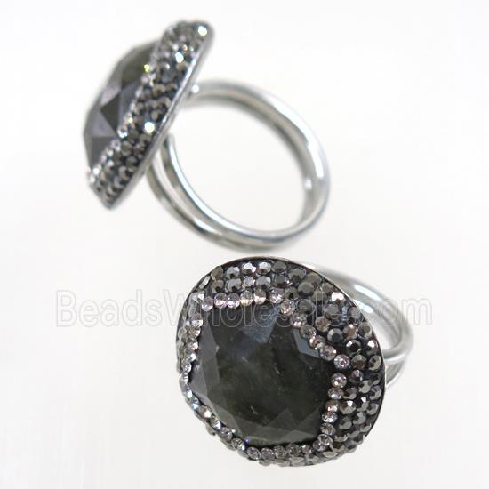 Labradorite Ring paved rhinestone