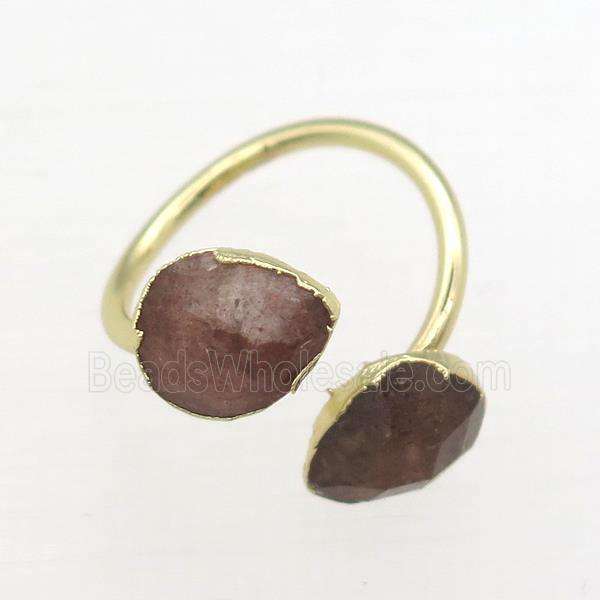 Strawberry Quartz Rings, copper, gold plated