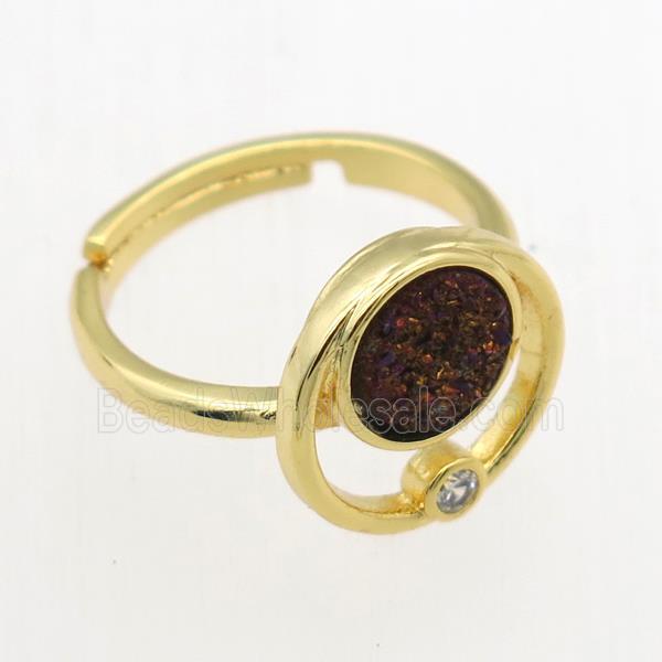 purple Druzy Quartz Rings, copper, gold plated