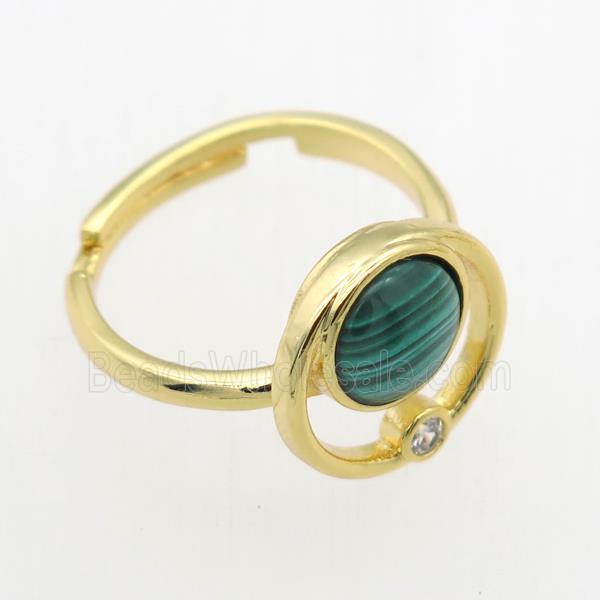 green Malachite Rings, copper, gold plated