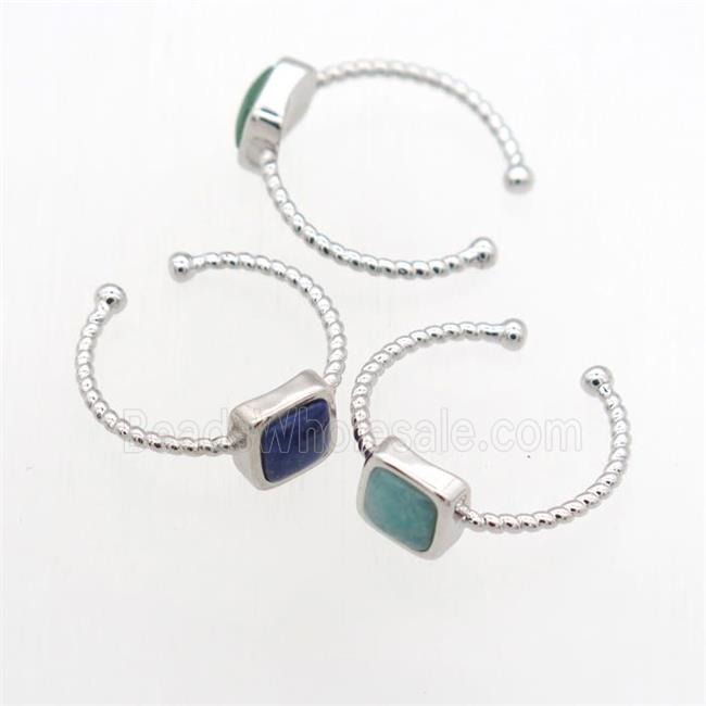mixed gemstone Rings, copper, platinum plated