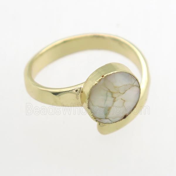 white Abalone Shell Rings, copper, platinum plated