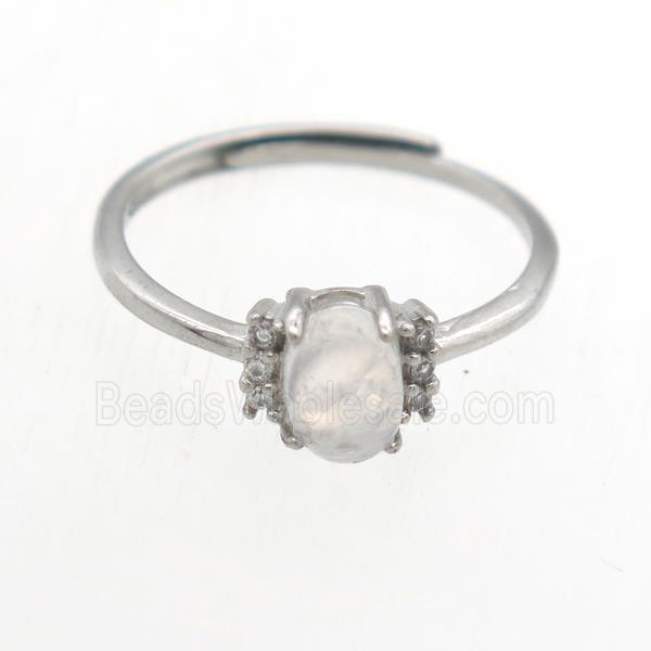 Natural rainbow MoonStone Rings, copper, platinum plated