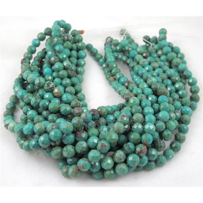 turquoise beads, faceted round, blue and green treated