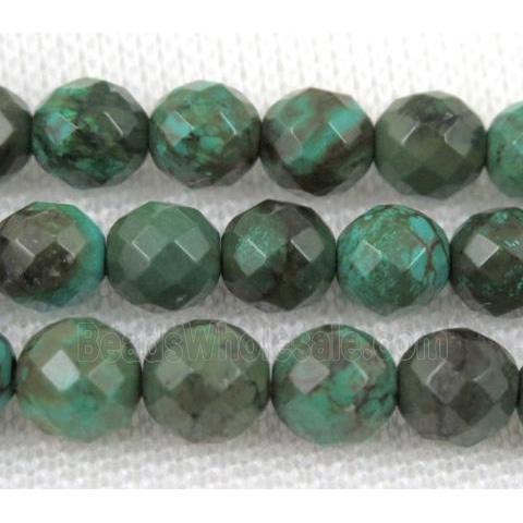 turquoise beads, faceted round, green treated