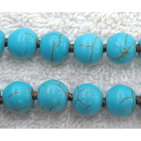 round turquoise beaded knot rosary chain for necklace, synthetic, blue