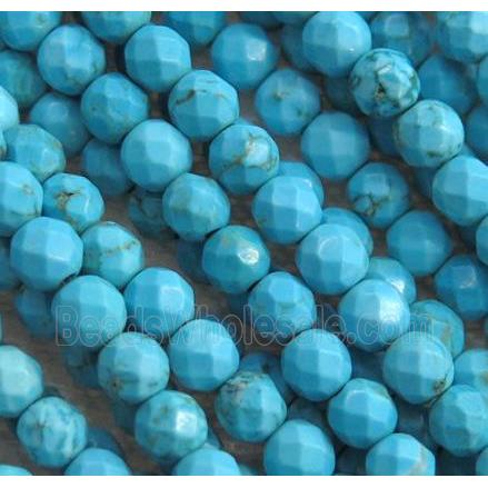 blue treated turquoise beads, faceted round