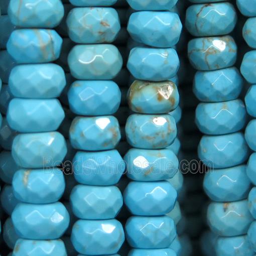 faceted rondelle Turquoise beads, blue treated
