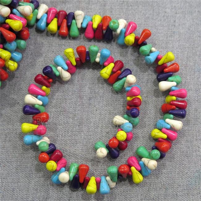 synthetic Turquoise teardrop beads, top-drilled, mix color