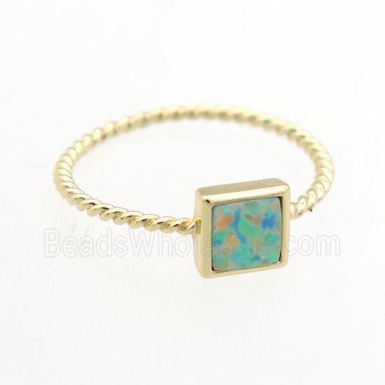square Fire Opal Rings, copper, gold plated