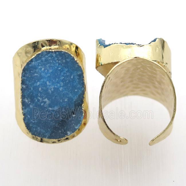 blue Agate Druzy Rings, copper, gold plated