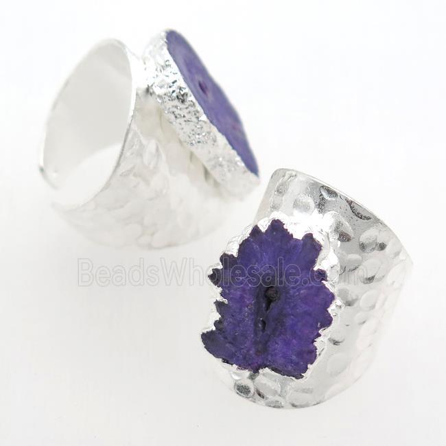 purple Solar Quartz Druzy Rings, silver plated