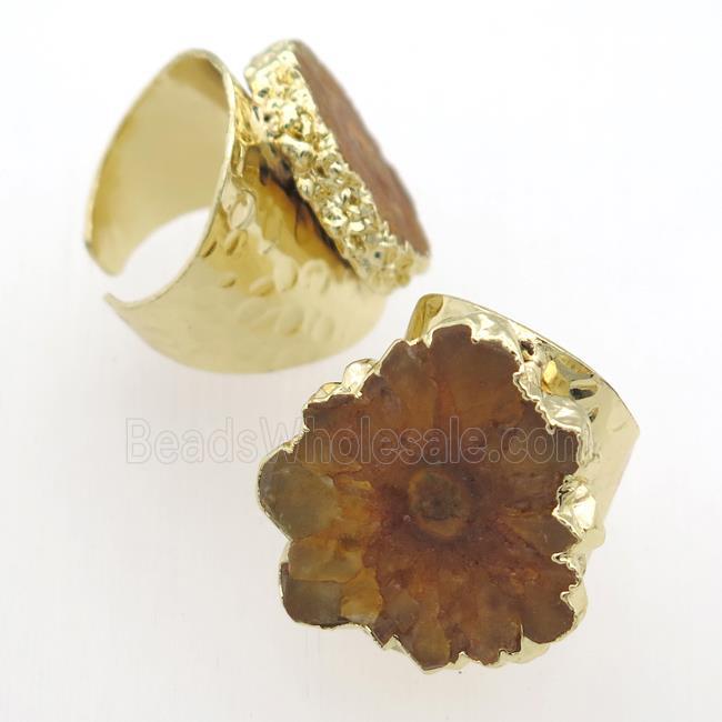 yellow Solar Quartz Druzy Rings, gold plated