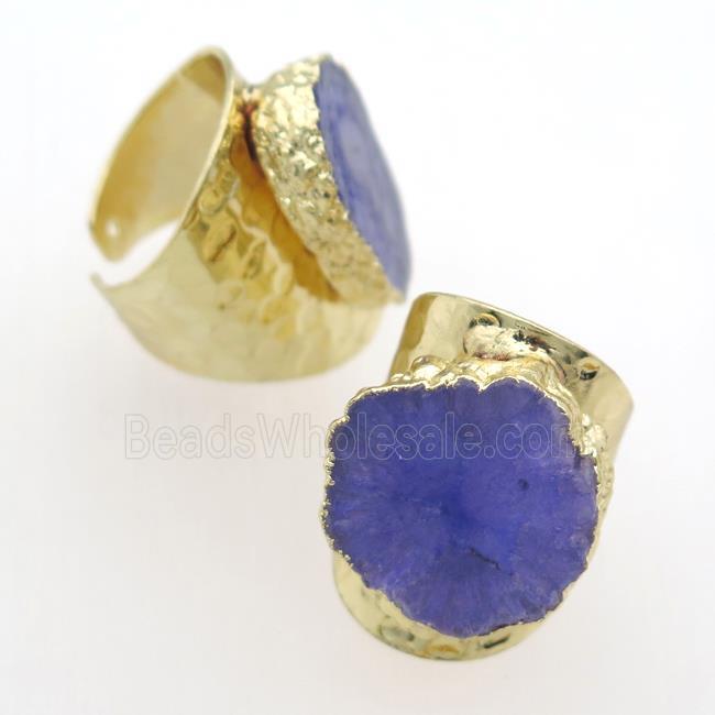 purple Solar Quartz Druzy Rings, gold plated