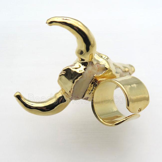 resin bullHead Ring, copper, gold plated