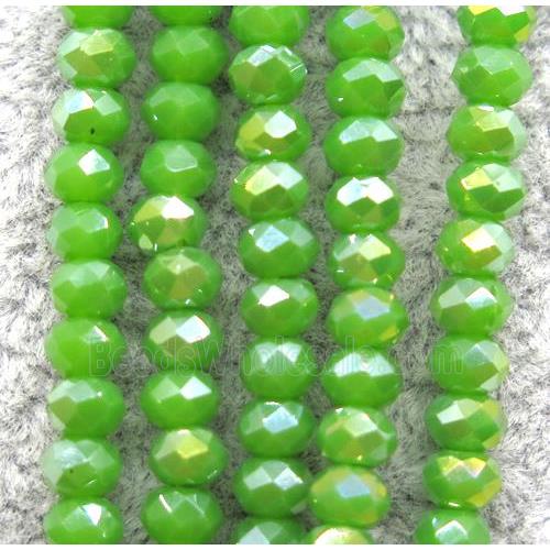 green chinese crystal glass beads, faceted rondelle, AB-color electroplated