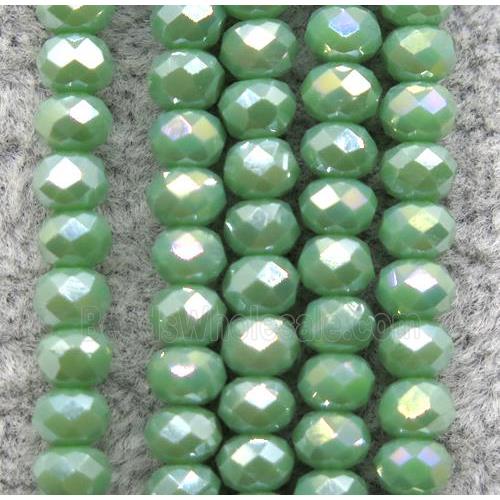 green chinese crystal glass beads, faceted rondelle, AB-color electroplated