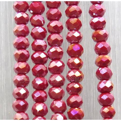 red chinese crystal glass beads, faceted rondelle, AB-color electroplated