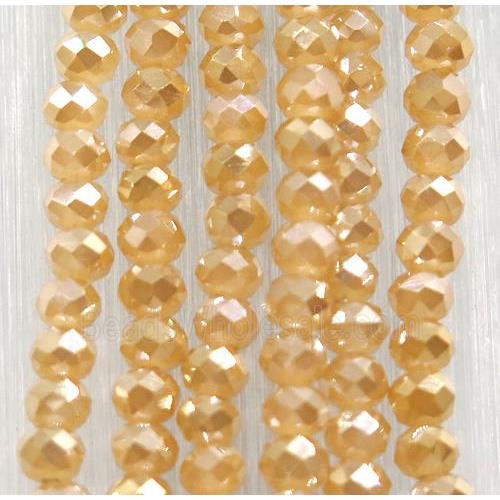 champagne chinese crystal glass beads, faceted rondelle, AB-color electroplated