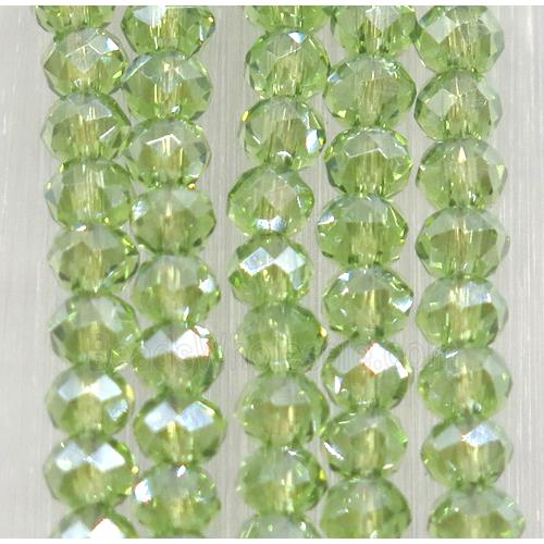 green chinese crystal glass beads, faceted rondelle, AB-color electroplated