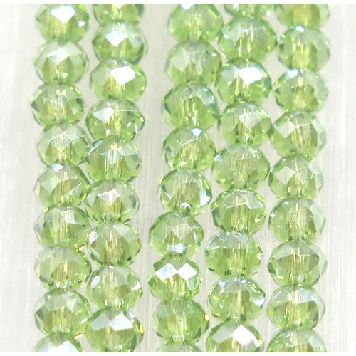 green chinese crystal glass beads, faceted rondelle, AB-color electroplated
