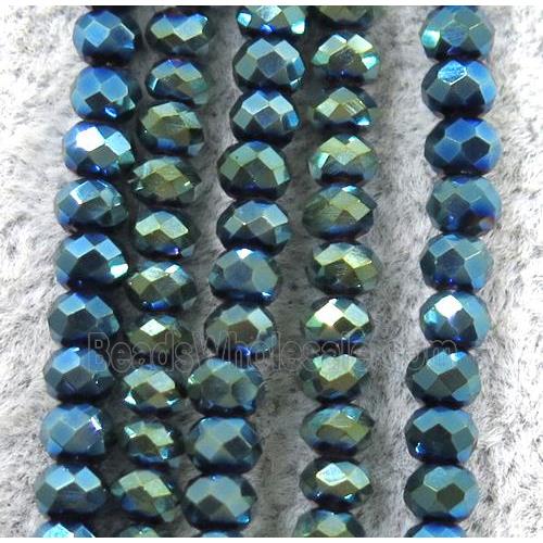 chinese crystal glass beads, faceted rondelle, green electroplated