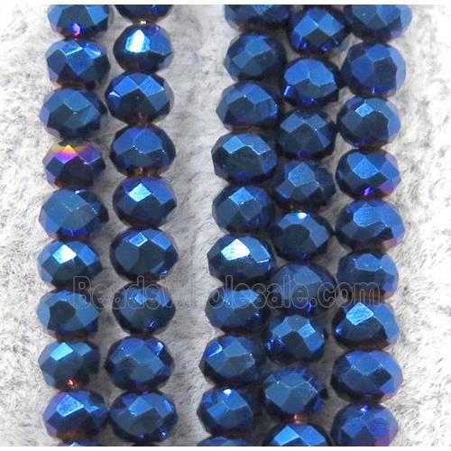 chinese crystal glass beads, faceted rondelle, blue electreoplated