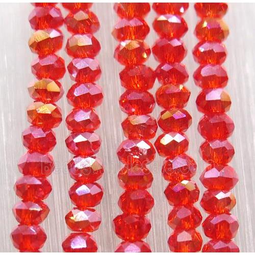 red chinese crystal glass beads, faceted rondelle, AB-color electroplated
