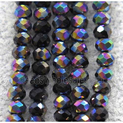 black chinese crystal glass bead, faceted rondelle, half rainbow electroplated