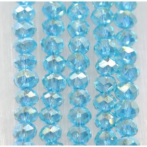 aqua chinese crystal glass bead, faceted rondelle, AB-color electroplated
