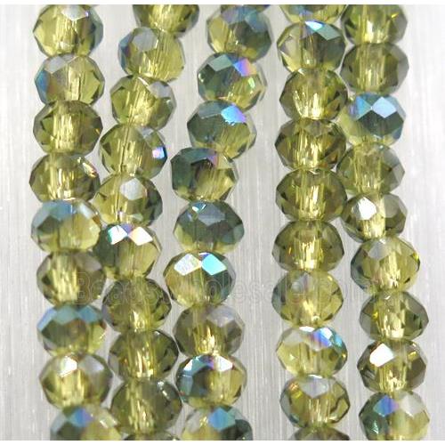 chinese crystal glass bead, faceted rondelle, half green electroplated