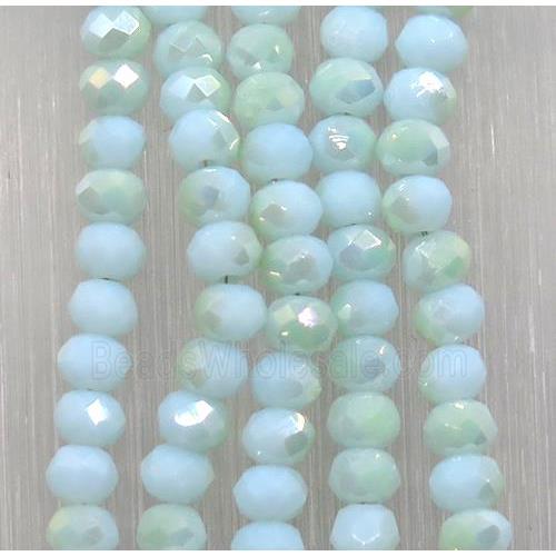 blue chinese Jadeite Glass beads, faceted rondelle, half green electroplated