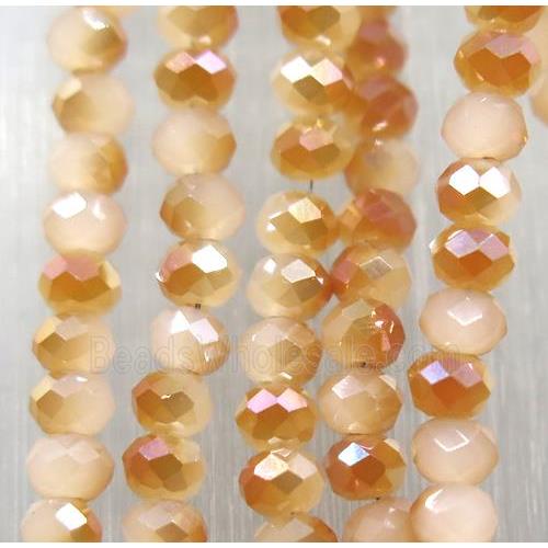 chinese Jadeite Glass beads, faceted rondelle, half champagne electroplated