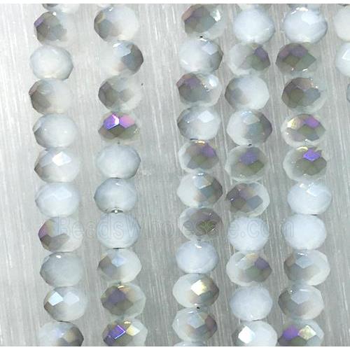 chinese Jadeite Glass beads, faceted rondelle, half rainbow electroplated