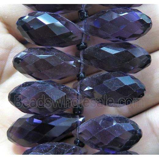 Chinese crystal glass bead, faceted teardrop, deep purple