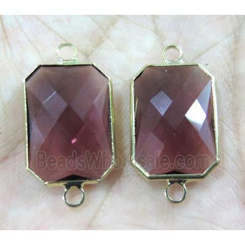 Chinese crystal glass connector, faceted rectangle, gold plated