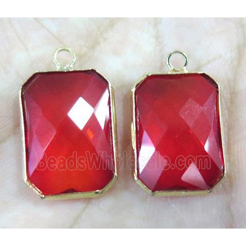 Chinese crystal glass pendant, faceted rectangle, gold plated