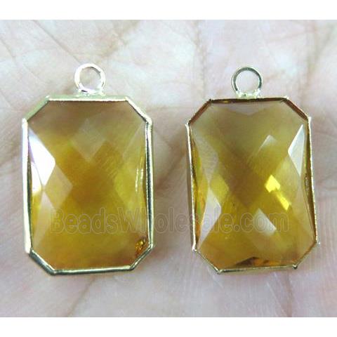 Chinese crystal glass pendant, faceted rectangle, gold plated