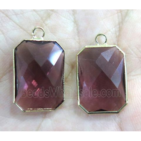 Chinese crystal glass pendant, faceted rectangle, gold plated