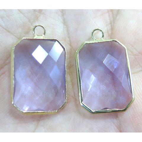 Chinese crystal glass pendant, faceted rectangle, gold plated