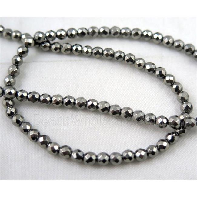 faceted round black hematite beads