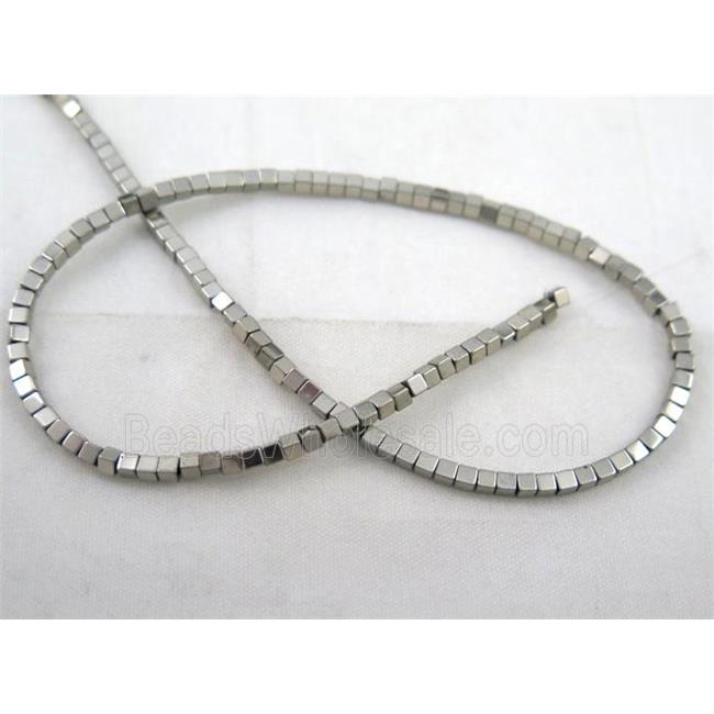 hematite cube bead, silver electroplated