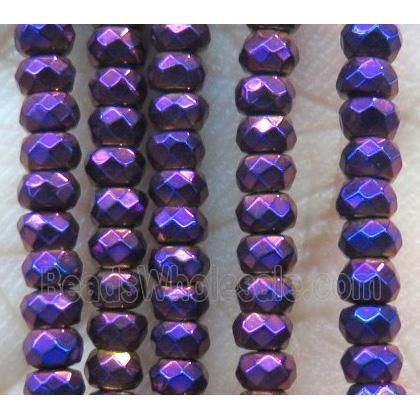 hematite beads, faceted rondelle, purple electroplated